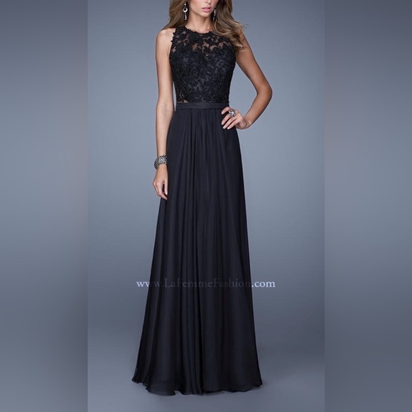 {La Femme} Black Lace Prom Gown 20638 - Picture 1 of 4
